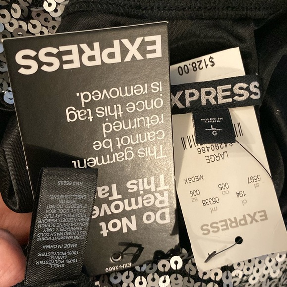 EXPRESS - NWT - dress: black & silver fading sequin ombré mini w lining - L - Picture 5 of 16
